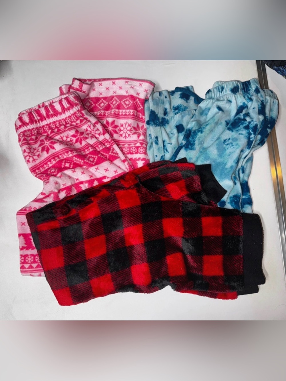 Kids Plush Lounge Bottoms - Pink, Blue & Red Plaid Multi-Pack